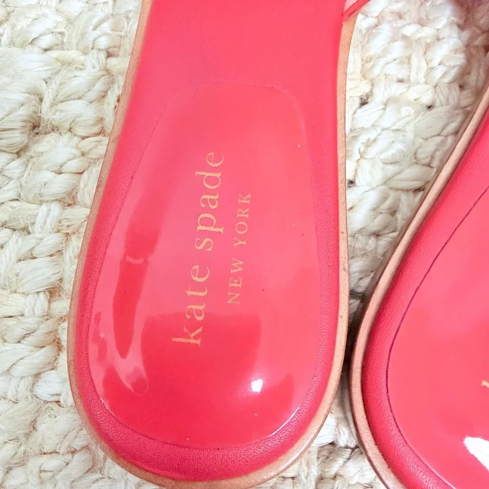 Kate Spade New York Orange Patent Leather H-Strap Slide Sandals Womens 8.5 Flat